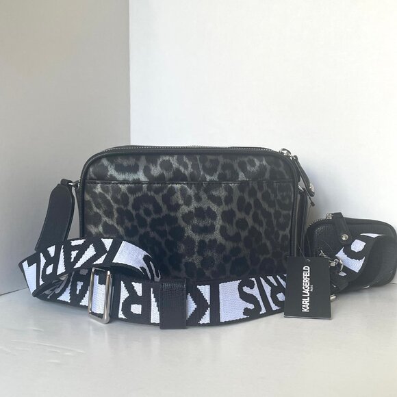 Karl Lagerfeld Maybelle Crossbody Black Ikons Leopard Airpods Coin Case - Picture 2 of 13